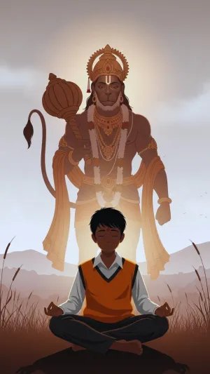 Meditating Boy with Hanuman Blessings Wallpaper