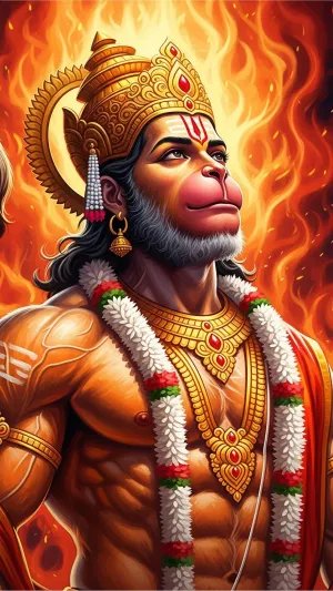 Fiery Lord Hanuman HD Wallpaper | Bajrangbali Strength & Devotion Art