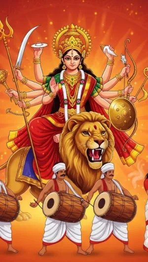 Durga Puja Celebration with Dhak Drummers & Dhunuchi Dance | Maa Durga on Lion Wallpaper