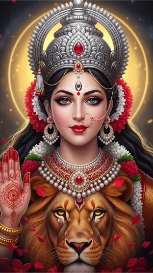 Divine Maa Durga with Lion: Empowering 4K Wallpaper