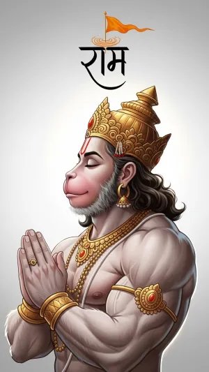 Divine Hanuman in Deep Prayer – “राम” Devotional Artwork