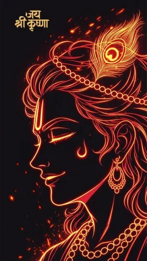 Glowing Neon Lord Krishna Art – Jai Shri Krishna Divine Wallpaper