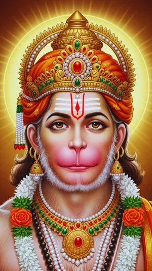 Divine Hanuman Ji HD Wallpaper with Golden Crown