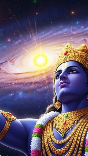Cosmic Lord Vishnu HD Wallpaper with Shankh in Universe