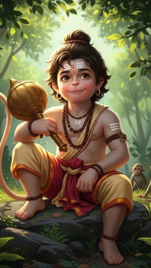 Bal Hanuman – Divine Child Form of Lord Hanuman with Golden Gada