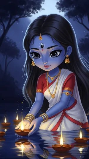 Little Goddess Kali with Diyas by the River Artwork