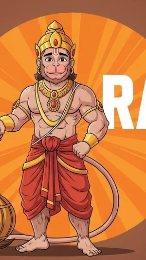 Cute Lord Hanuman with Gada Cartoon Art Wallpaper