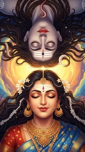 Shiv Parvati Dual Art Wallpaper in Divine Cosmic Style