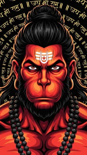 Powerful Lord Hanuman Illustration with Jai Shri Ram Mantra