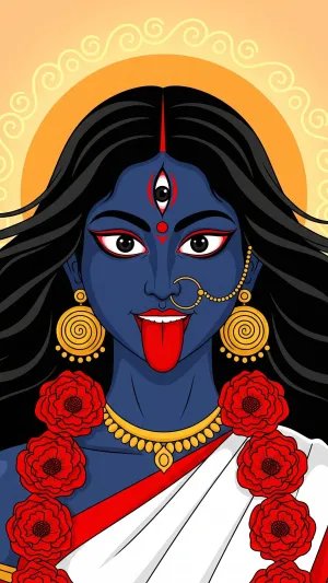 Divine Maa Kali Illustration with Fiery Expression