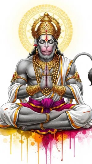Meditating Lord Hanuman with Golden Aura HD Wallpaper