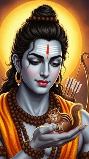 Lord Rama With Squirrel Blessings HD Spiritual Wallpaper