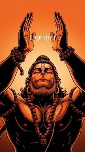 Jai Shri Ram Hanuman Digital Art in Fiery Orange Glow