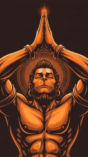Divine Hanuman in Prayer Pose Digital Art Wallpaper