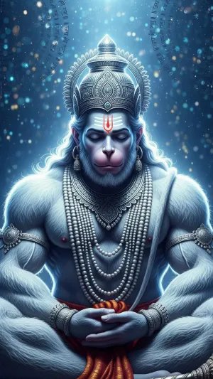 Meditating Lord Hanuman in Divine Blue Aura