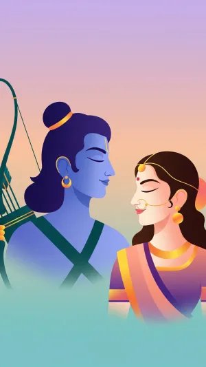 Lord Ram and Sita Minimal Art Wallpaper