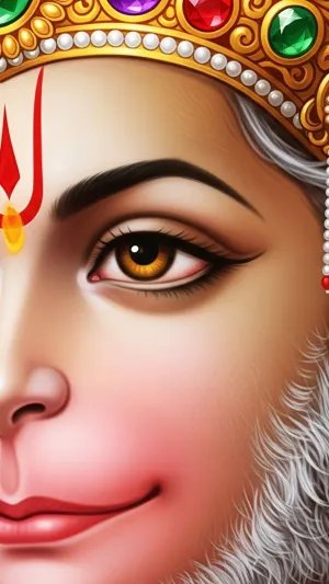 Divine Close-Up Portrait of Lord Hanuman with Golden Crown