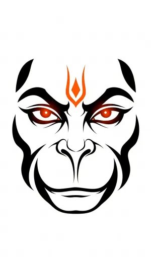 Minimal Hanuman Face Art with Fiery Divine Eyes
