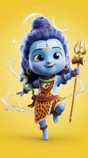 Cute Bal Shiva Dancing with Trishul and Divine Smile