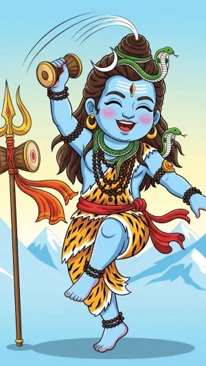 Cute Bal Shiva Dancing Joyfully on Kailash