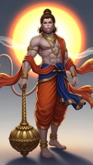 Valiant Hanuman Standing in Divine Radiance