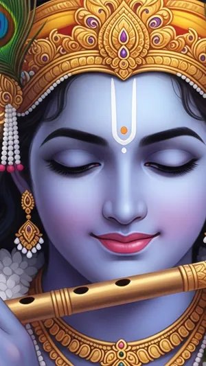 Shri Krishna Playing Flute in Divine Peace