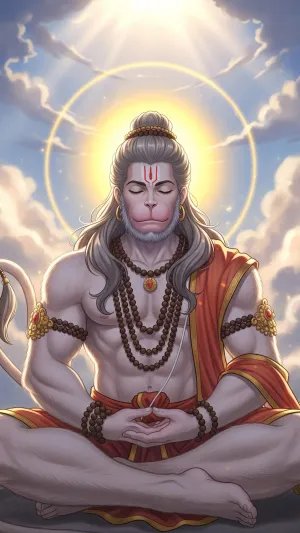 Meditating Hanuman in Divine Spiritual Aura