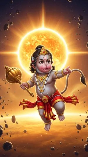 Bal Hanuman Flying with Divine Aura Wallpaper