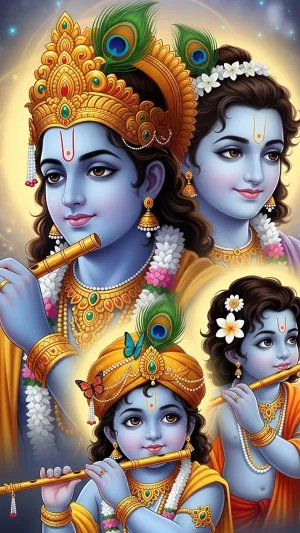 Divine Krishna Forms Playing Flute Wallpaper