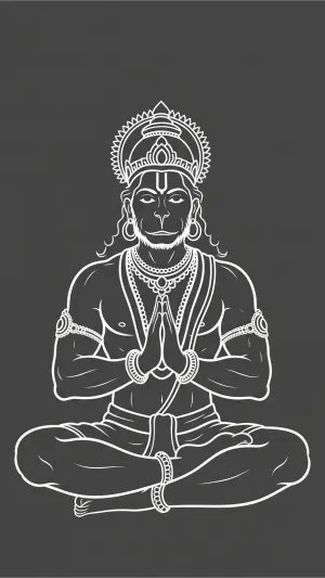 Minimal Hanuman Ji Meditation Line Art Wallpaper