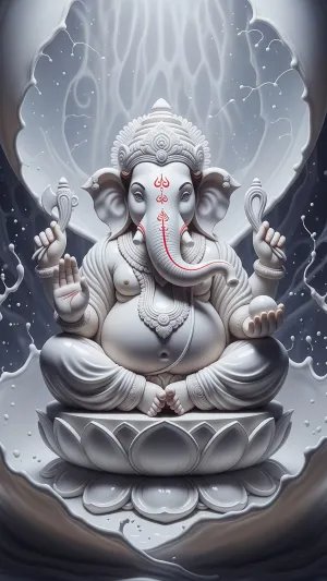 Divine White Lord Ganesha on Lotus in Peaceful Aura