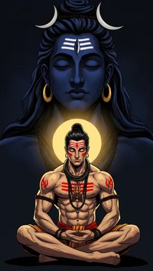 Meditating Shiv Bhakt in Divine Aura of Lord Shiva