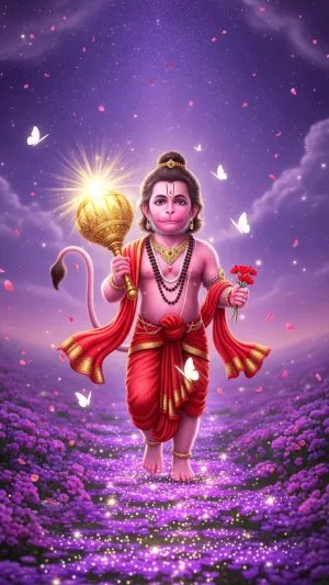 Divine Bal Hanuman Walking on the Blessed Path of Light