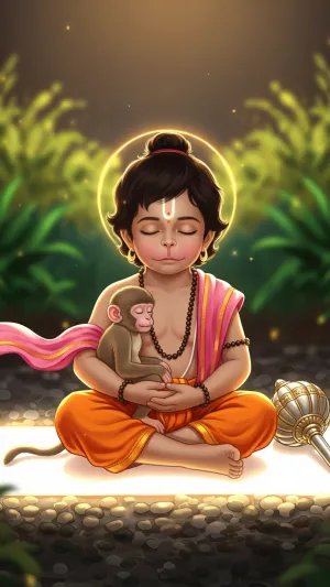 Divine Baby Hanuman in Peaceful Meditation
