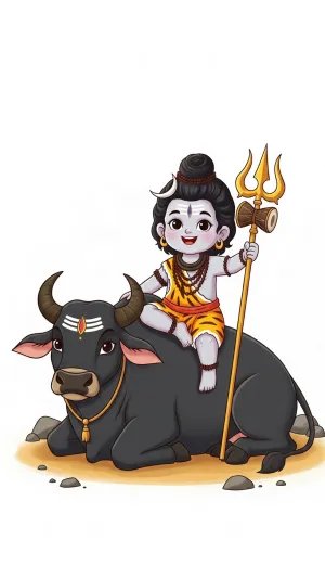 Cute Baby Shiva Sitting on Nandi – Divine Cartoon Artwork