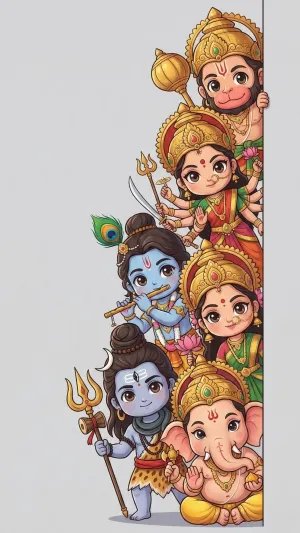 Cute Hindu Gods Cartoon – Krishna, Shiva, Ganesha & Hanuman