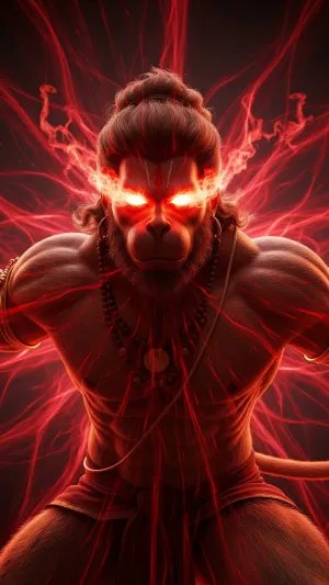 Fierce Hanuman With Divine Fire Aura – Power & Protection Art