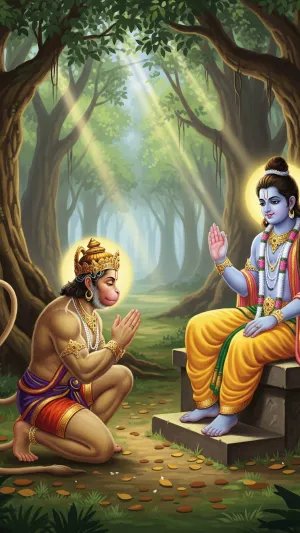 Hanuman Offering Prayers to Lord Ram – Forest Devotion Scene