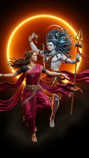 Shiv Parvati Cosmic Tandav Dance Divine Energy Art