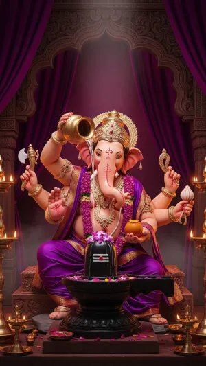Ganesh Ji Performing Shivling Abhishek Divine Blessings Art