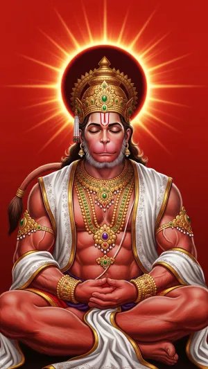 Divine Meditating Hanuman Ji with Radiant Golden Aura