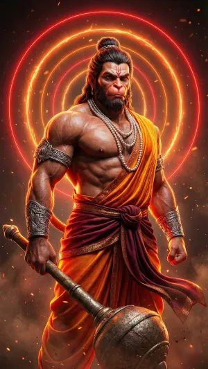 Divine Warrior Hanuman With Fiery Aura – Powerful 3D Artwork