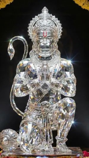 Divine Crystal Hanuman Murti in Temple Glow