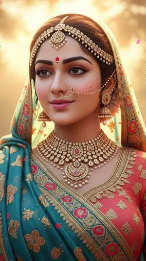 Divine Radha Rani Holding Peacock Feather – Graceful Portrait Art