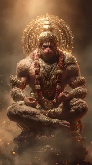 Divine Lord Hanuman in Golden Celestial Meditation