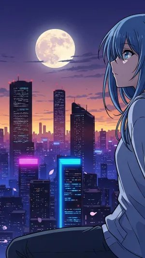 Moonlit City Dreams Anime Girl Wallpaper