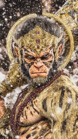 Majestic Warrior Hanuman in Divine Snowfall