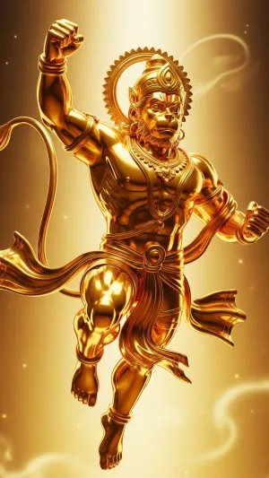 Divine Golden Hanuman Radiating Cosmic Power