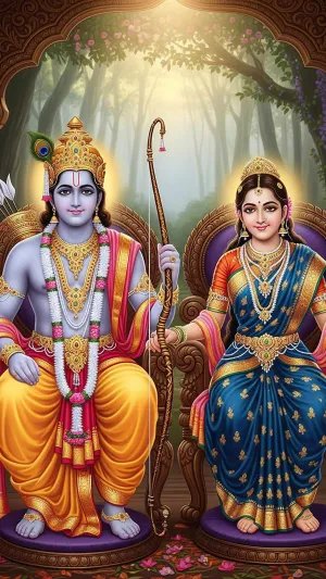 Lord Rama and Goddess Sita Divine Royal Portrait