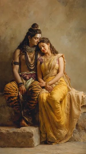Divine Union of Shiva and Parvati in Serene Harmony